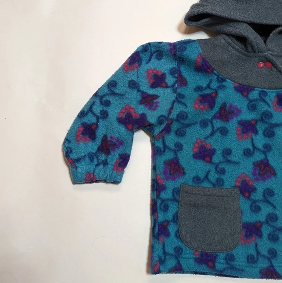Vintage Young Amerella Teal Size 5 Girls Patagonia Style Fleece Hoodie Sweater - Picture 3 of 6